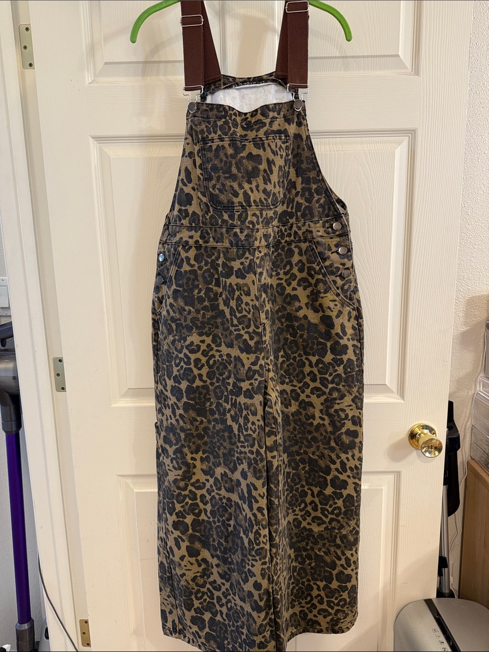 Cider Leopard Print Wide-Leg Overalls in Brown and Black